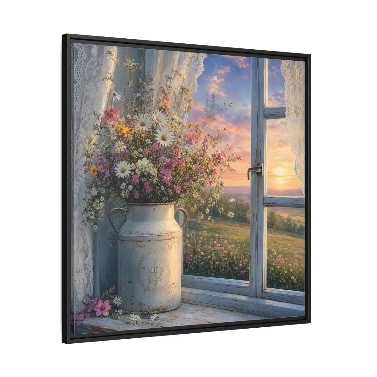 Side Mockup 30. Nature Wildflowers Floral Sunset shown as stretched canvas wall art