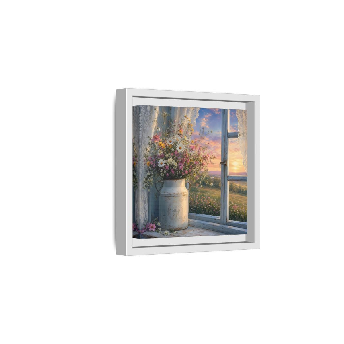 Side Mockup 1. Nature Wildflowers Floral Sunset shown as stretched canvas wall art