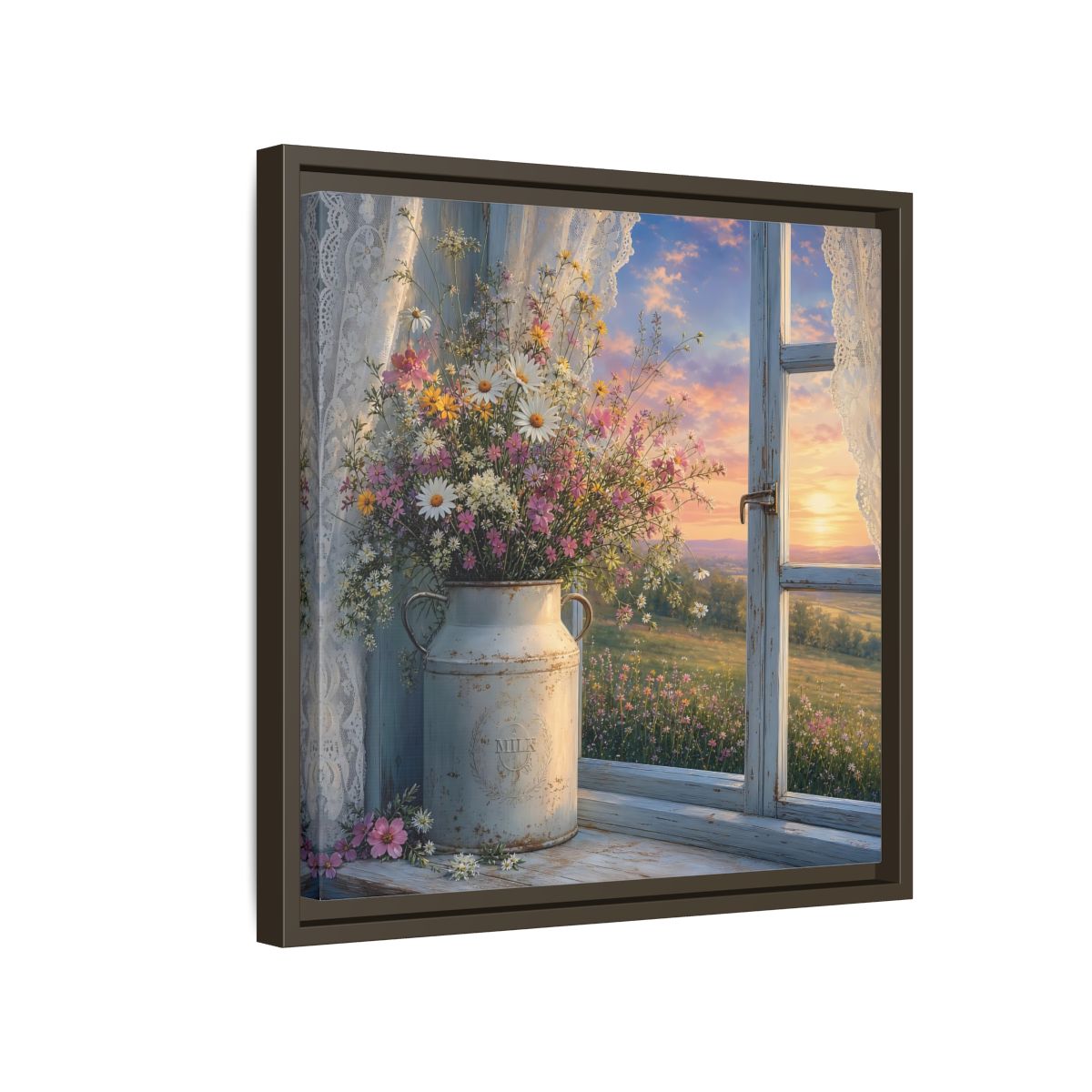 Side Mockup 14. Nature Wildflowers Floral Sunset shown as stretched canvas wall art