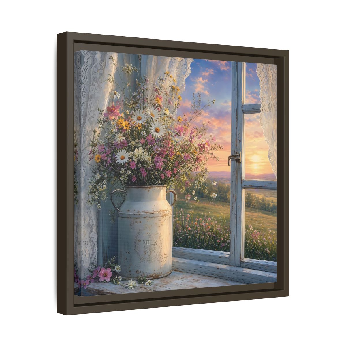 Side Mockup 29. Nature Wildflowers Floral Sunset shown as stretched canvas wall art