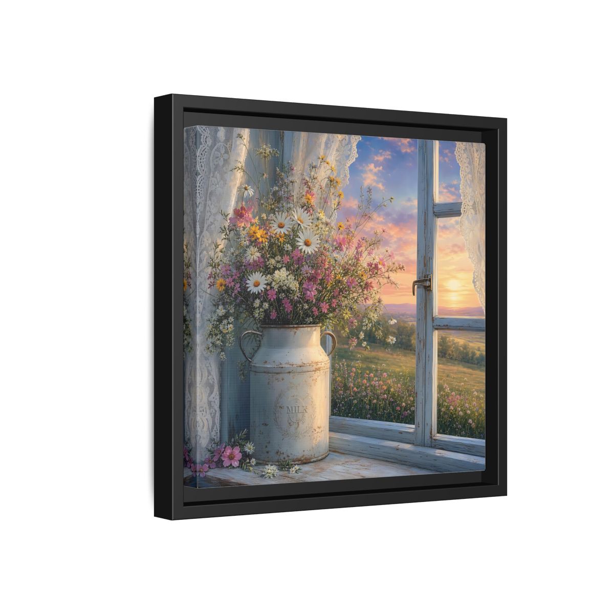 Side Mockup 18. Nature Wildflowers Floral Sunset shown as stretched canvas wall art