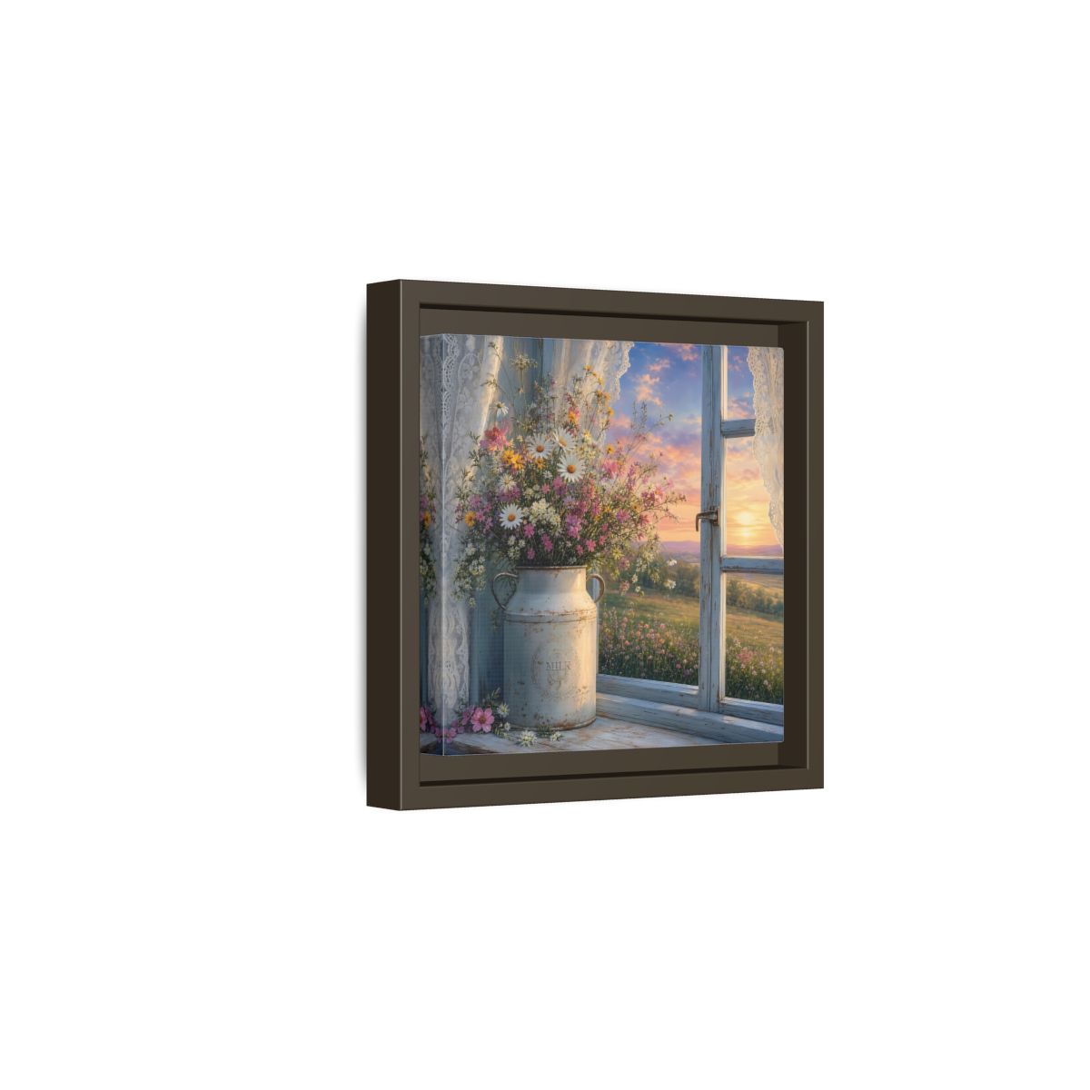Side Mockup 2. Nature Wildflowers Floral Sunset shown as stretched canvas wall art