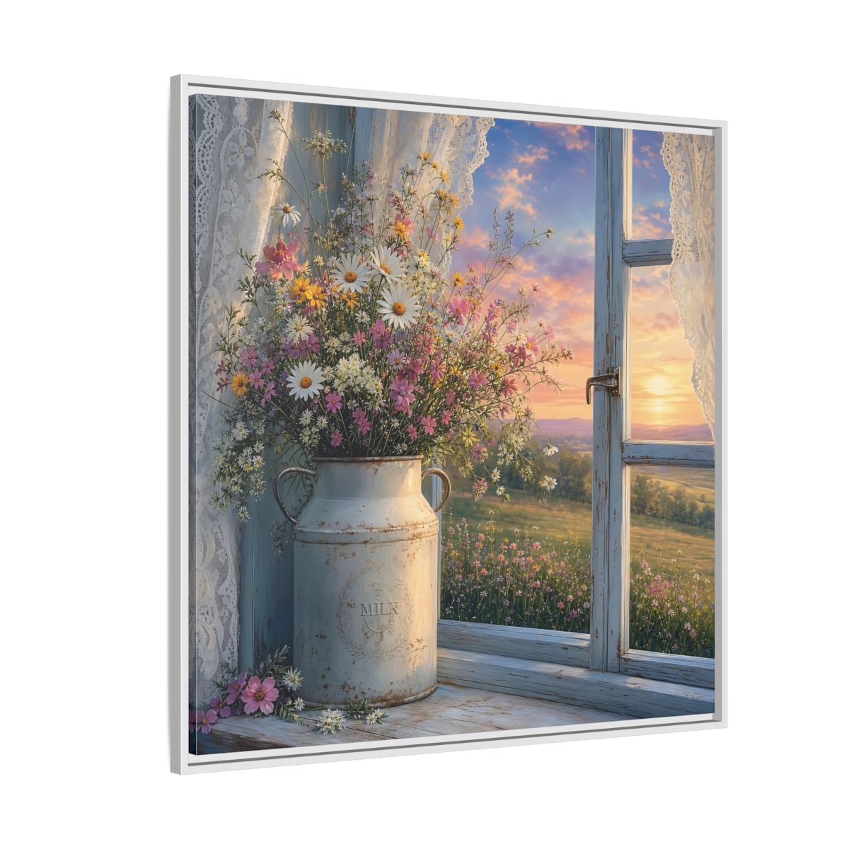 Side Mockup 4. Nature Wildflowers Floral Sunset shown as stretched canvas wall art