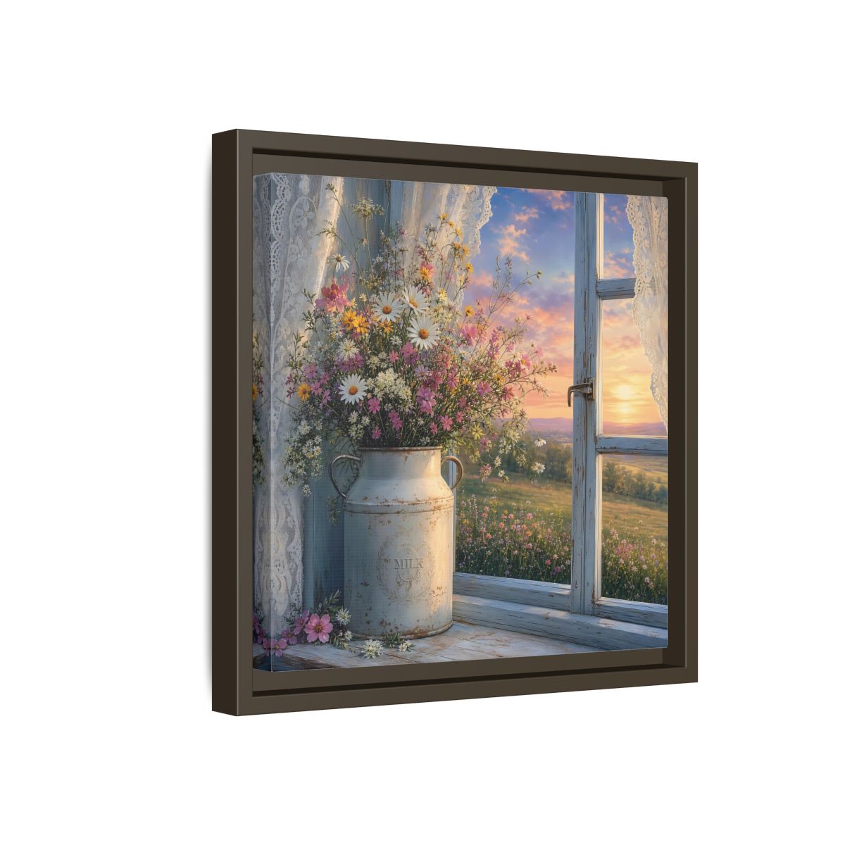 Side Mockup 17. Nature Wildflowers Floral Sunset shown as stretched canvas wall art