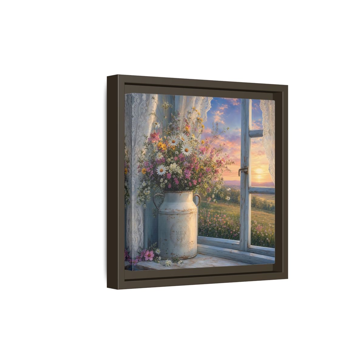 Side Mockup 20. Nature Wildflowers Floral Sunset shown as stretched canvas wall art