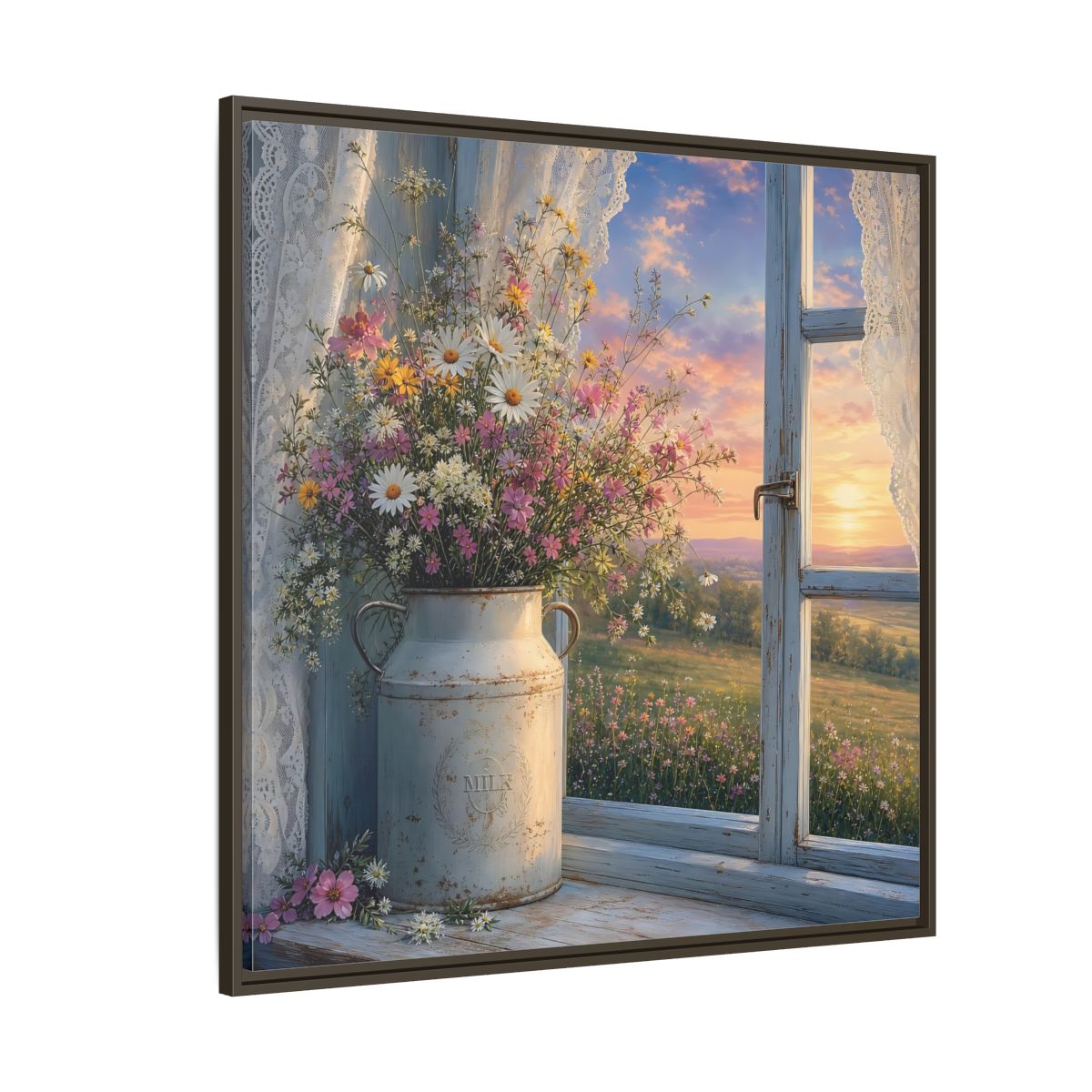 Side Mockup 5. Nature Wildflowers Floral Sunset shown as stretched canvas wall art