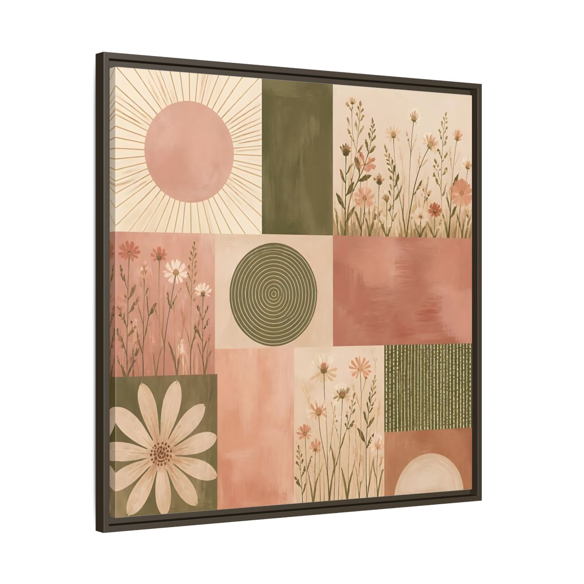 Main Mockup. Nature Wildflowers Pink Green Floral shown as stretched canvas wall art