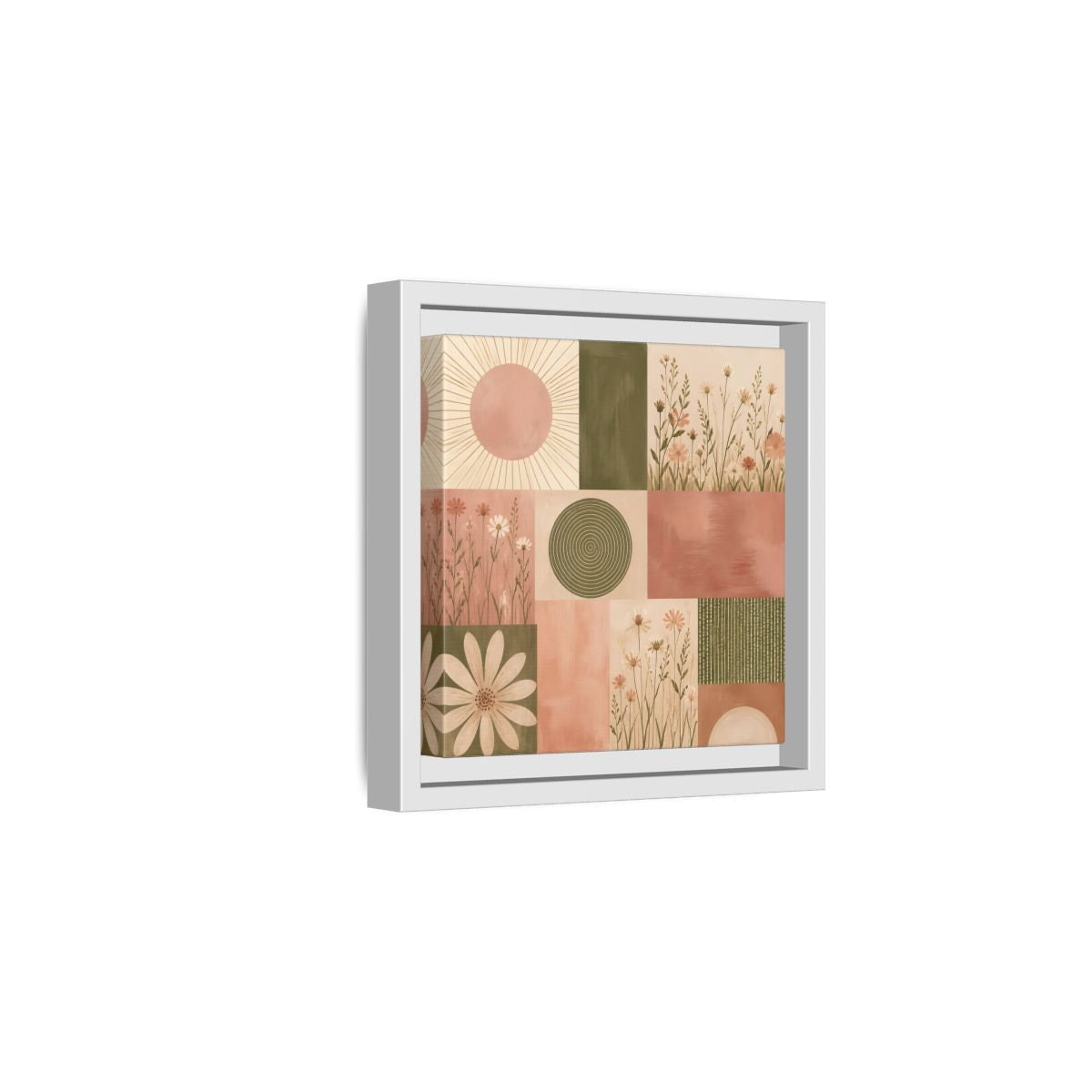 Side Mockup 1. Nature Wildflowers Pink Green Floral shown as stretched canvas wall art