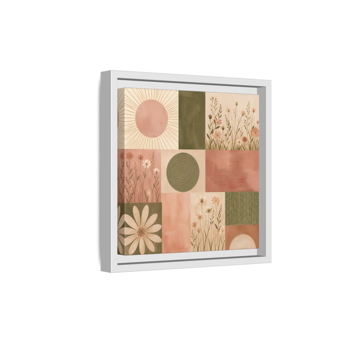 Side Mockup 19. Nature Wildflowers Pink Green Floral shown as stretched canvas wall art