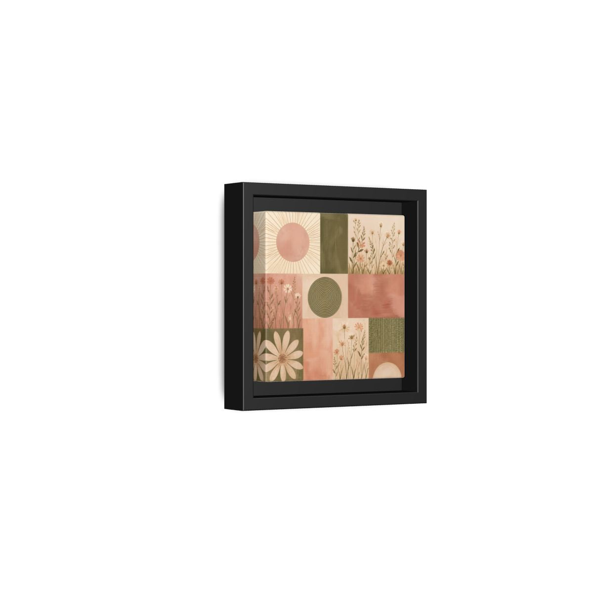 Side Mockup 24. Nature Wildflowers Pink Green Floral shown as stretched canvas wall art