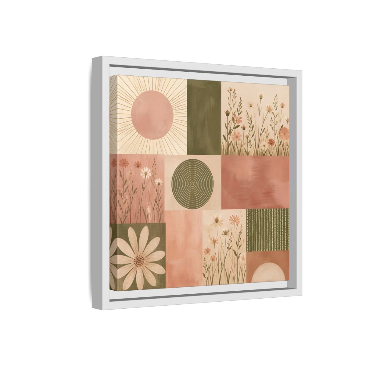 Side Mockup 16. Nature Wildflowers Pink Green Floral shown as stretched canvas wall art