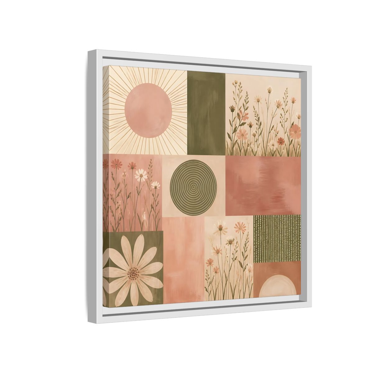 Side Mockup 13. Nature Wildflowers Pink Green Floral shown as stretched canvas wall art