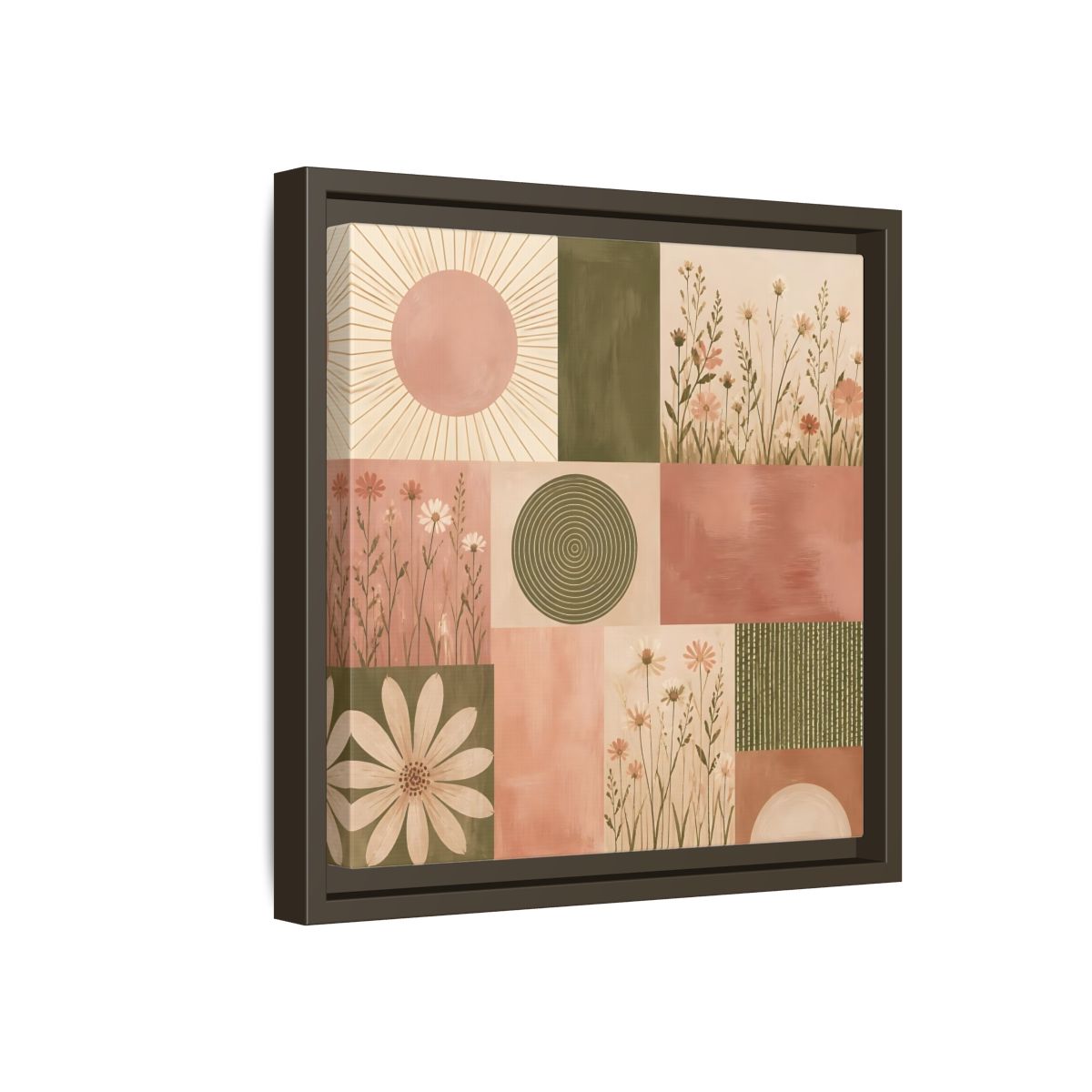 Side Mockup 17. Nature Wildflowers Pink Green Floral shown as stretched canvas wall art