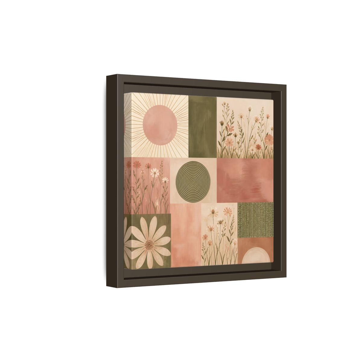 Side Mockup 20. Nature Wildflowers Pink Green Floral shown as stretched canvas wall art