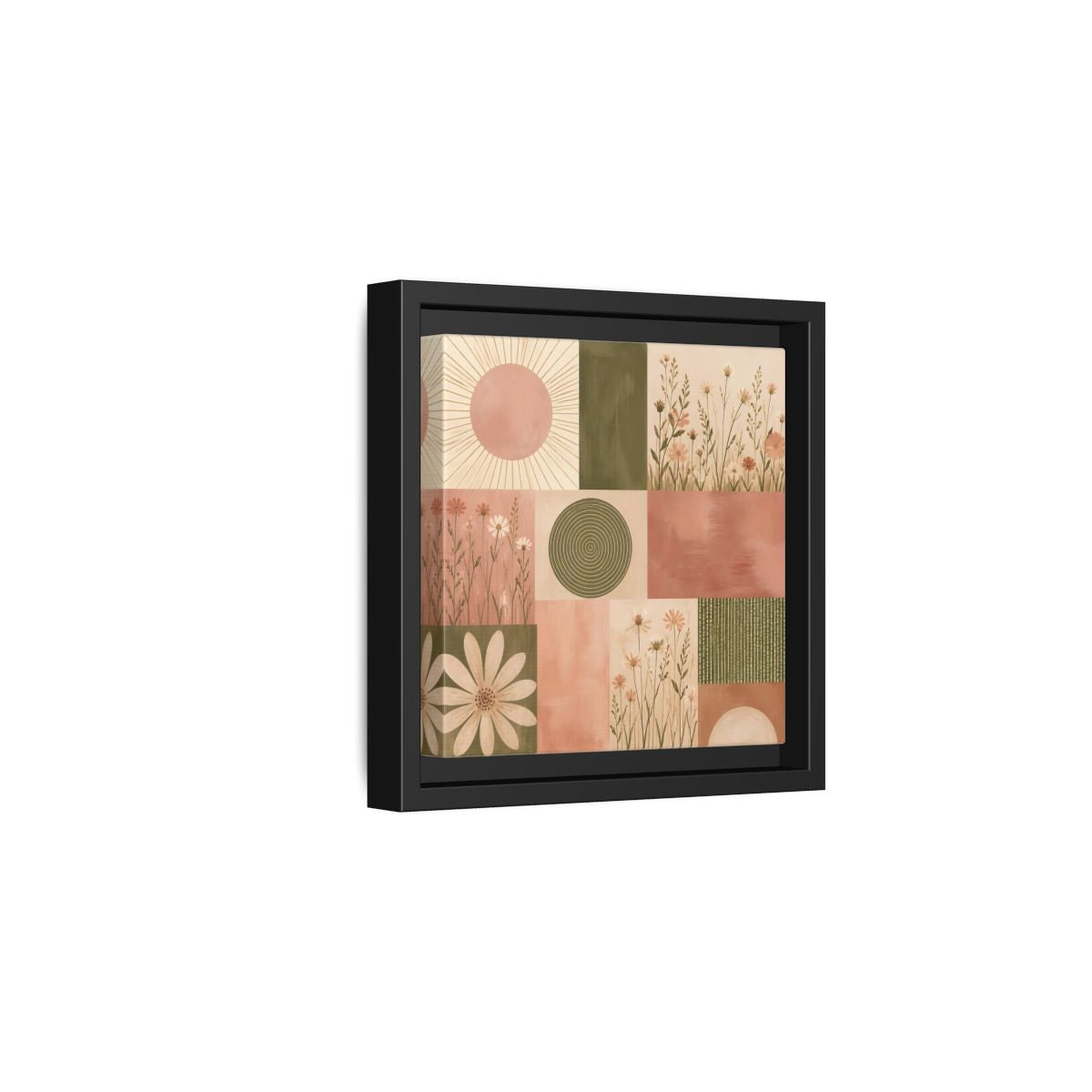 Side Mockup 3. Nature Wildflowers Pink Green Floral shown as stretched canvas wall art