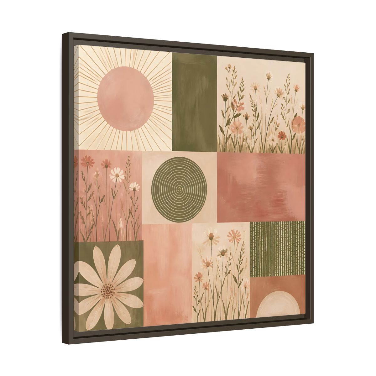 Side Mockup 27. Nature Wildflowers Pink Green Floral shown as stretched canvas wall art