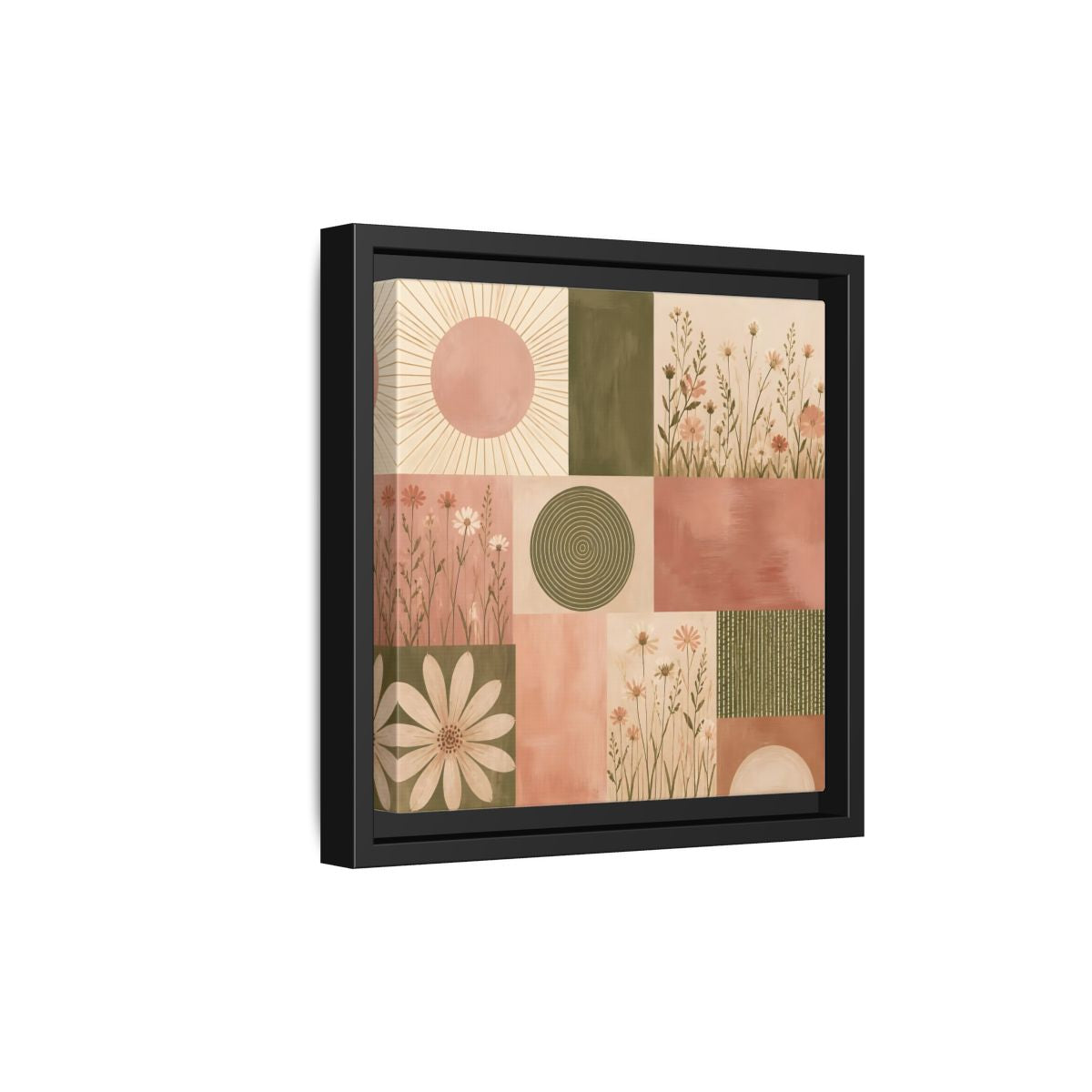 Side Mockup 21. Nature Wildflowers Pink Green Floral shown as stretched canvas wall art