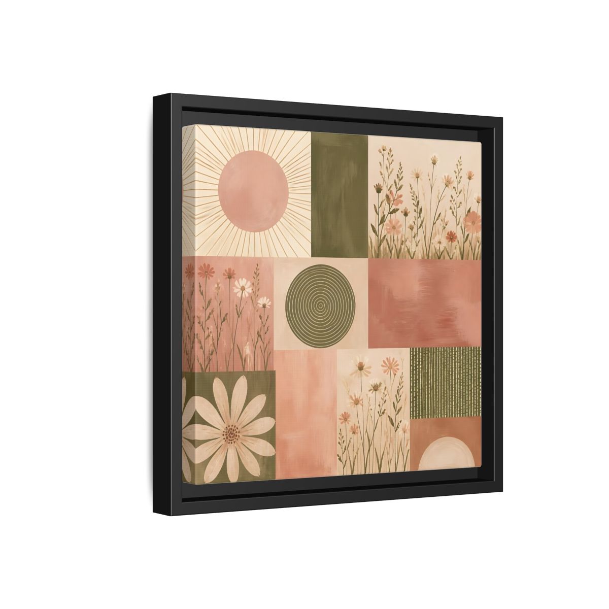 Side Mockup 18. Nature Wildflowers Pink Green Floral shown as stretched canvas wall art