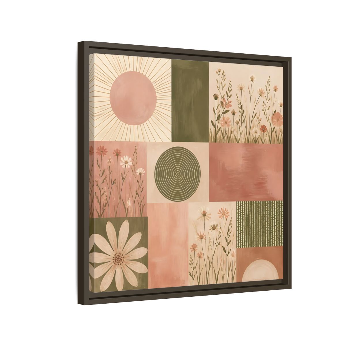 Side Mockup 11. Nature Wildflowers Pink Green Floral shown as stretched canvas wall art