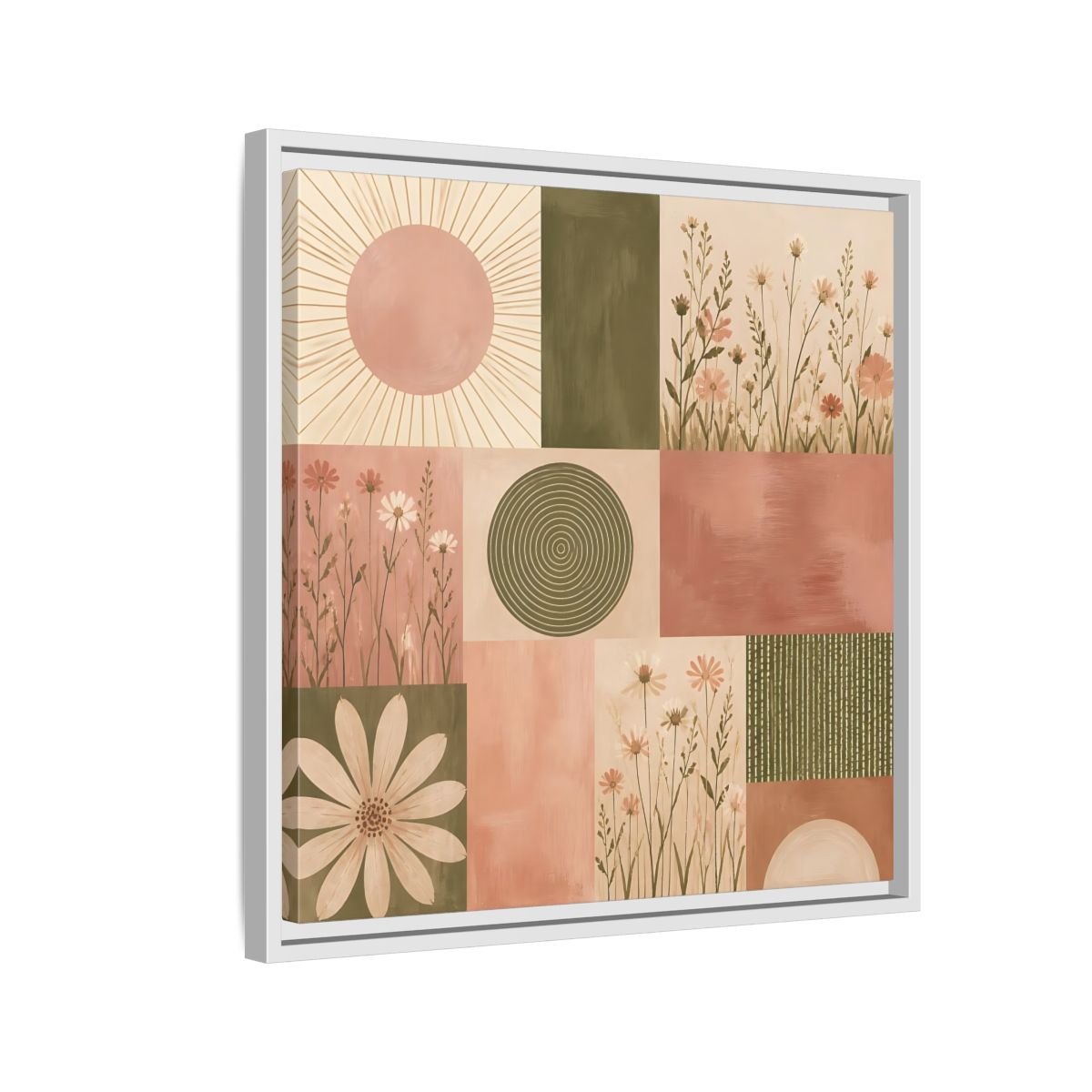 Side Mockup 10. Nature Wildflowers Pink Green Floral shown as stretched canvas wall art