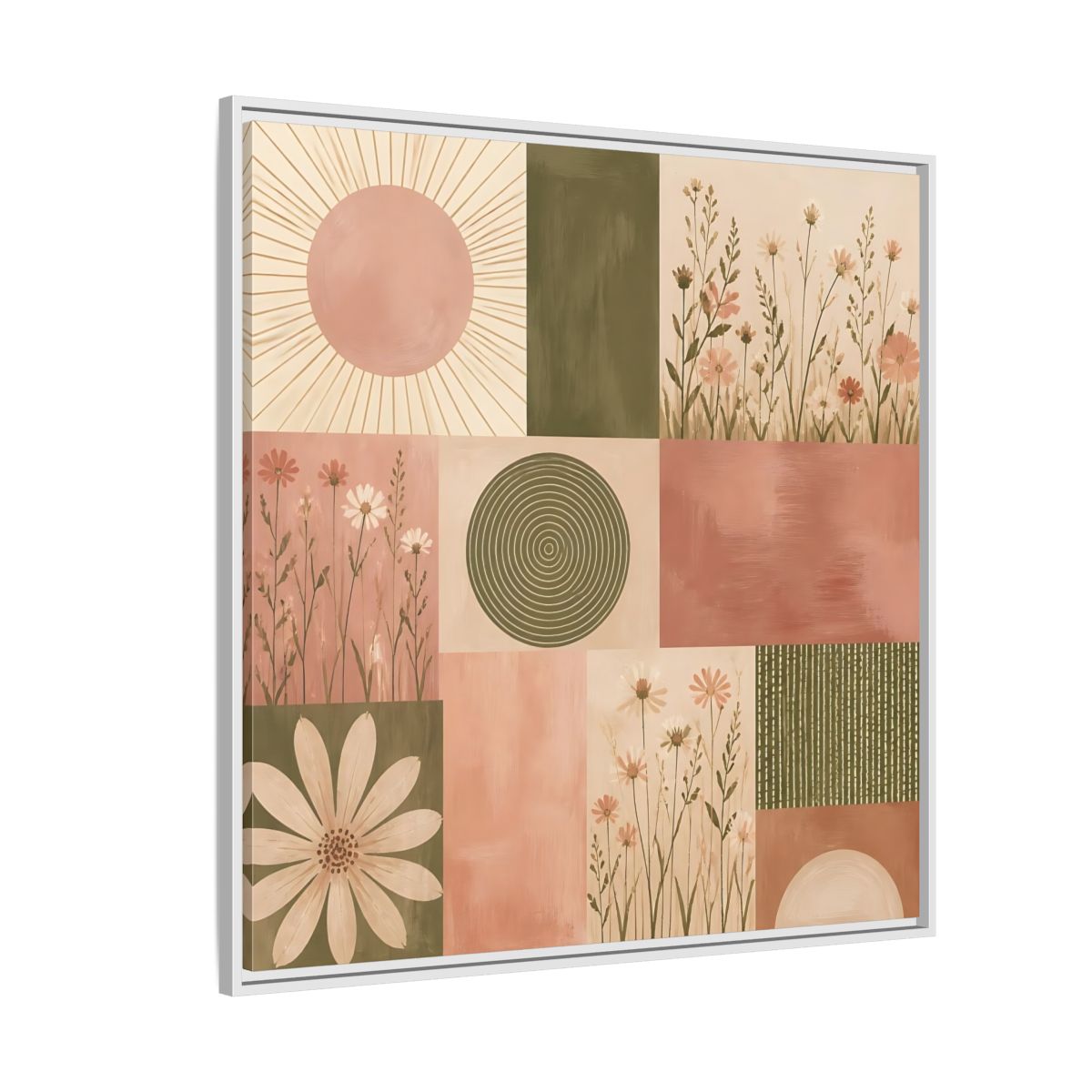 Side Mockup 4. Nature Wildflowers Pink Green Floral shown as stretched canvas wall art
