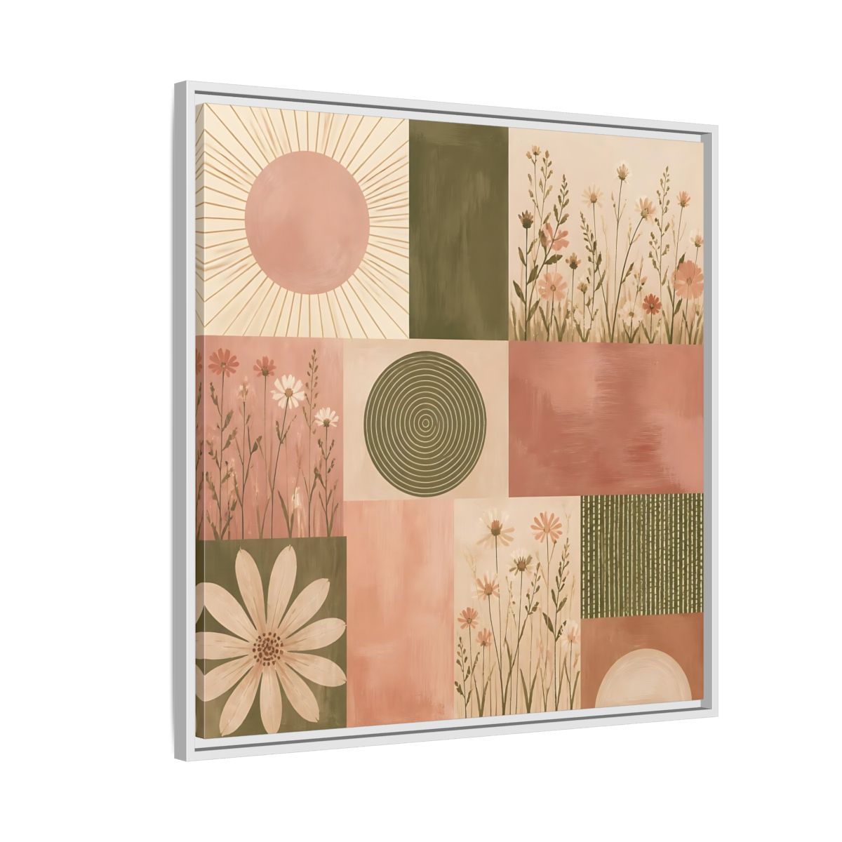 Side Mockup 7. Nature Wildflowers Pink Green Floral shown as stretched canvas wall art