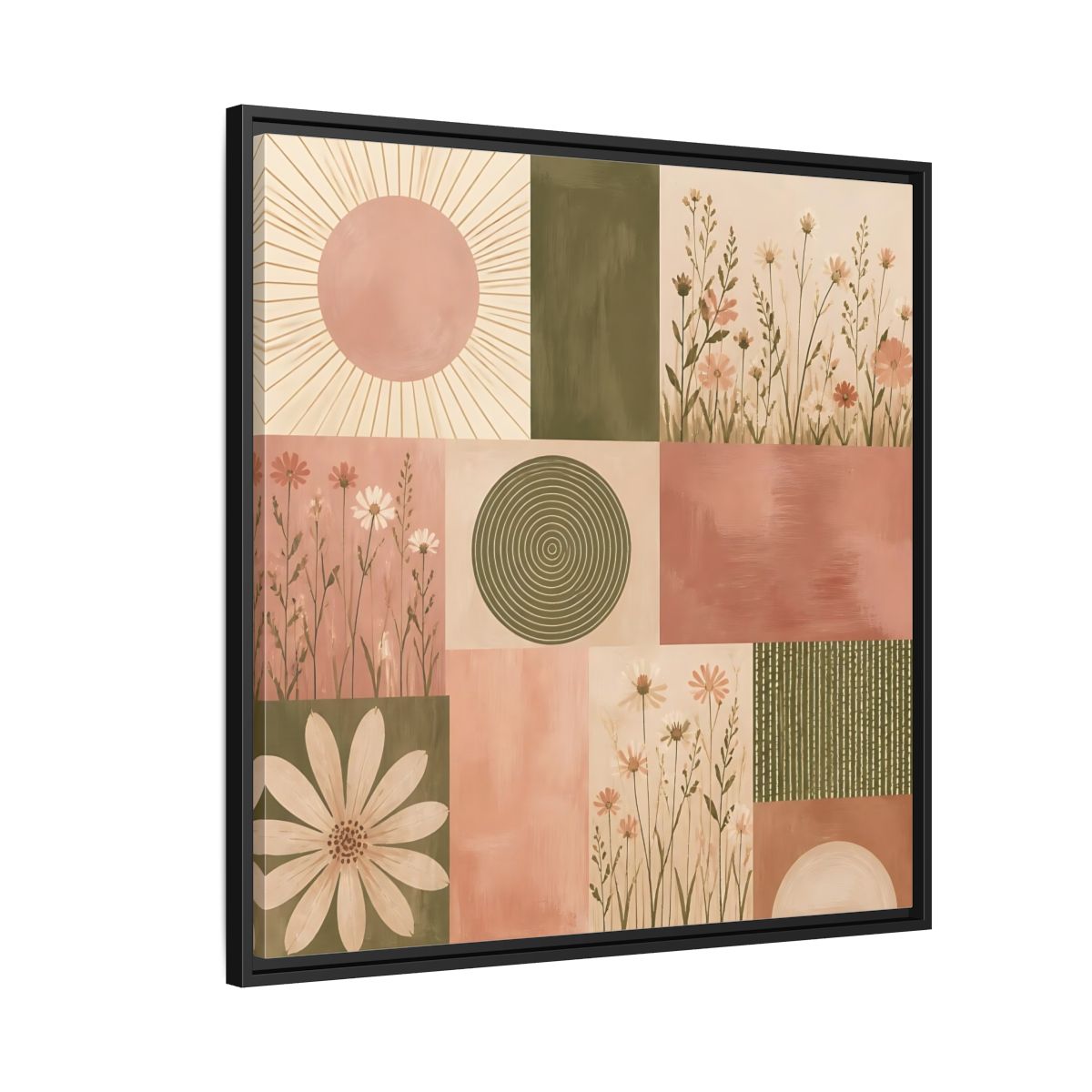 Side Mockup 9. Nature Wildflowers Pink Green Floral shown as stretched canvas wall art