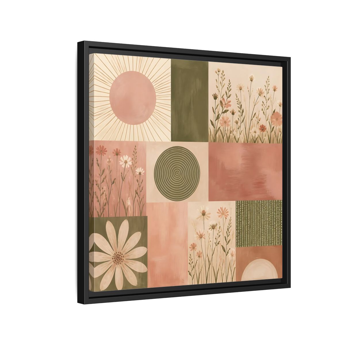 Side Mockup 12. Nature Wildflowers Pink Green Floral shown as stretched canvas wall art