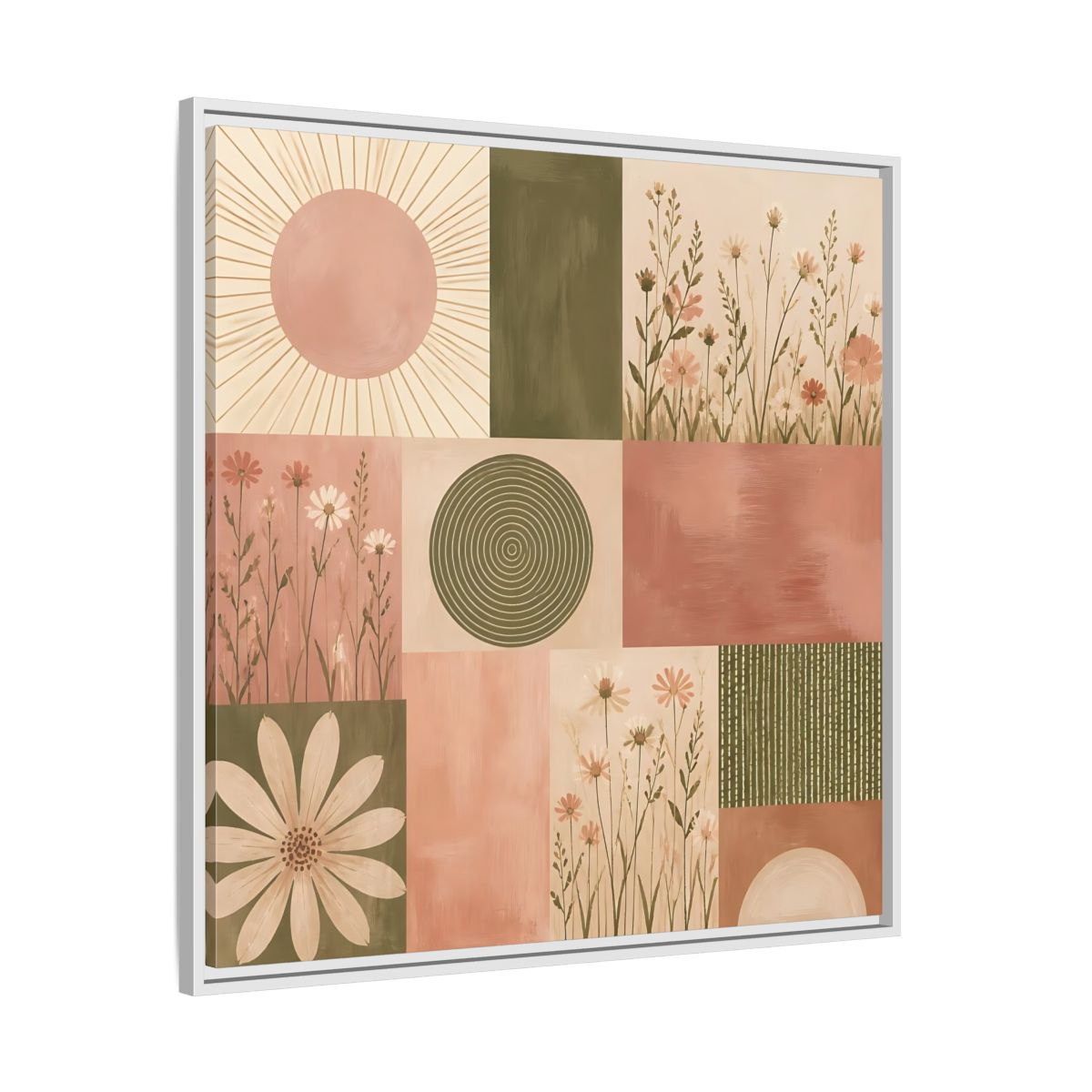 Side Mockup 25. Nature Wildflowers Pink Green Floral shown as stretched canvas wall art
