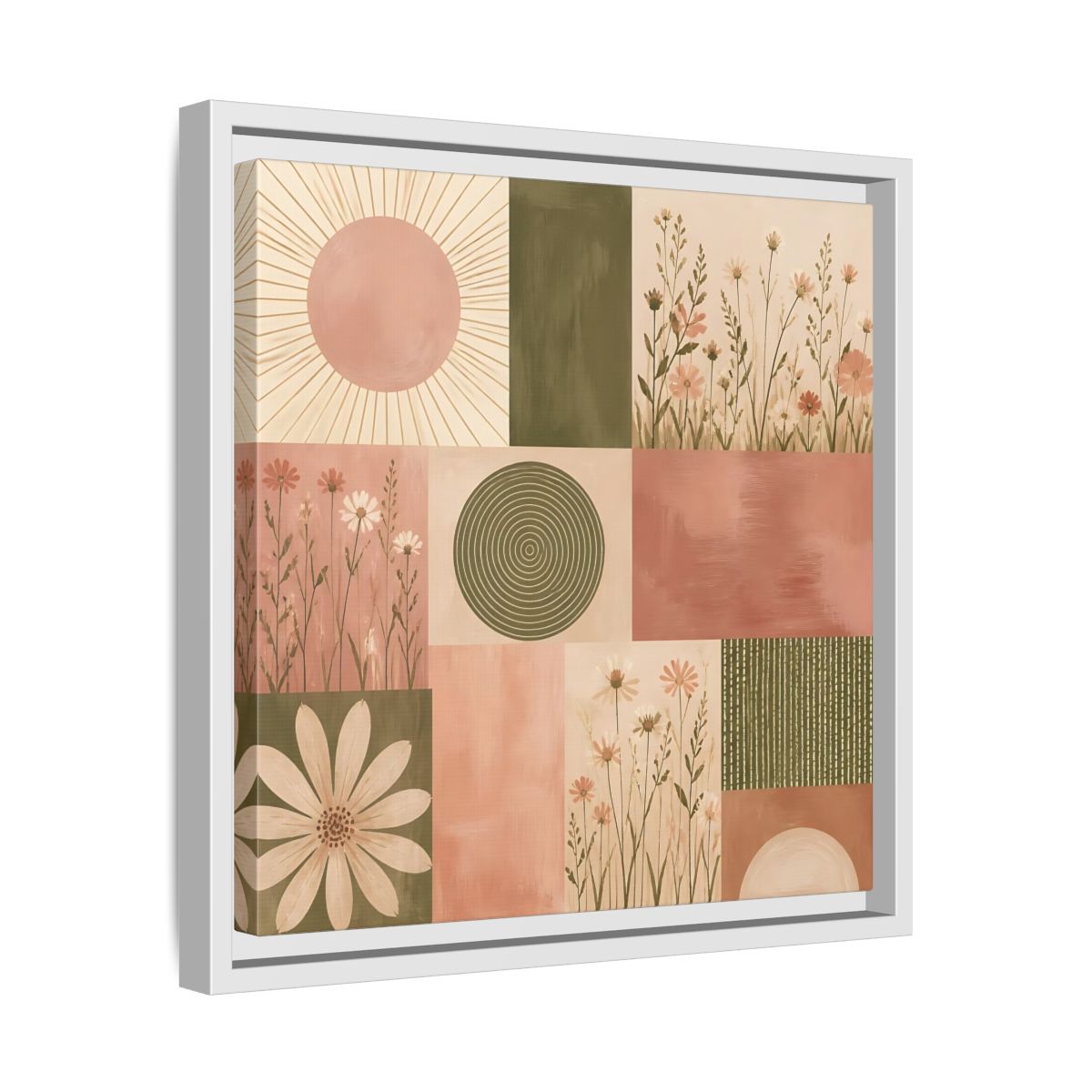Side Mockup 28. Nature Wildflowers Pink Green Floral shown as stretched canvas wall art