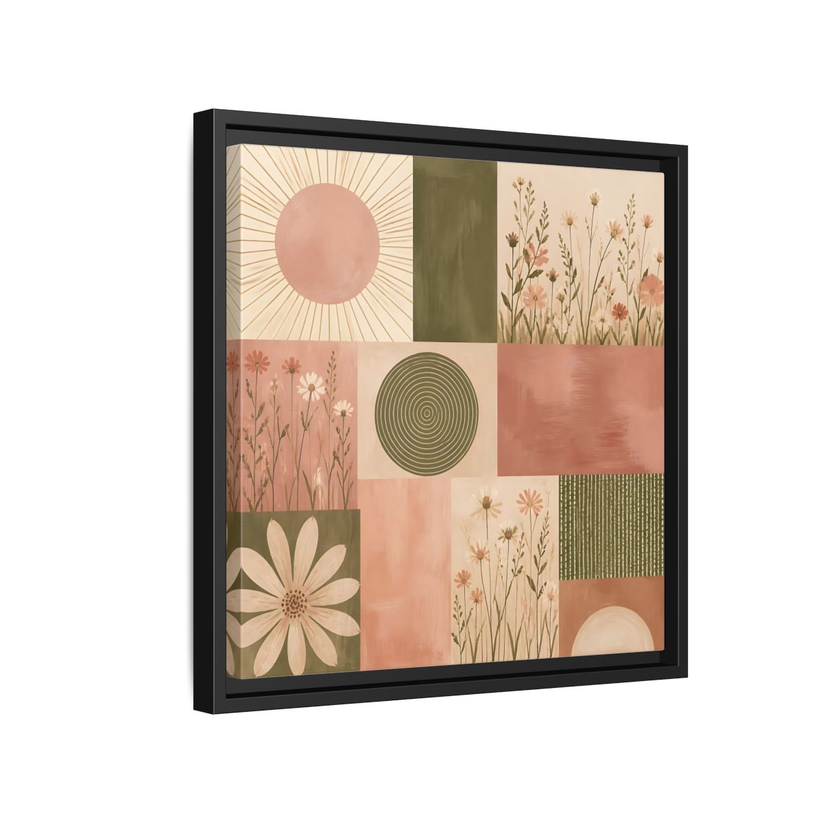 Side Mockup 15. Nature Wildflowers Pink Green Floral shown as stretched canvas wall art