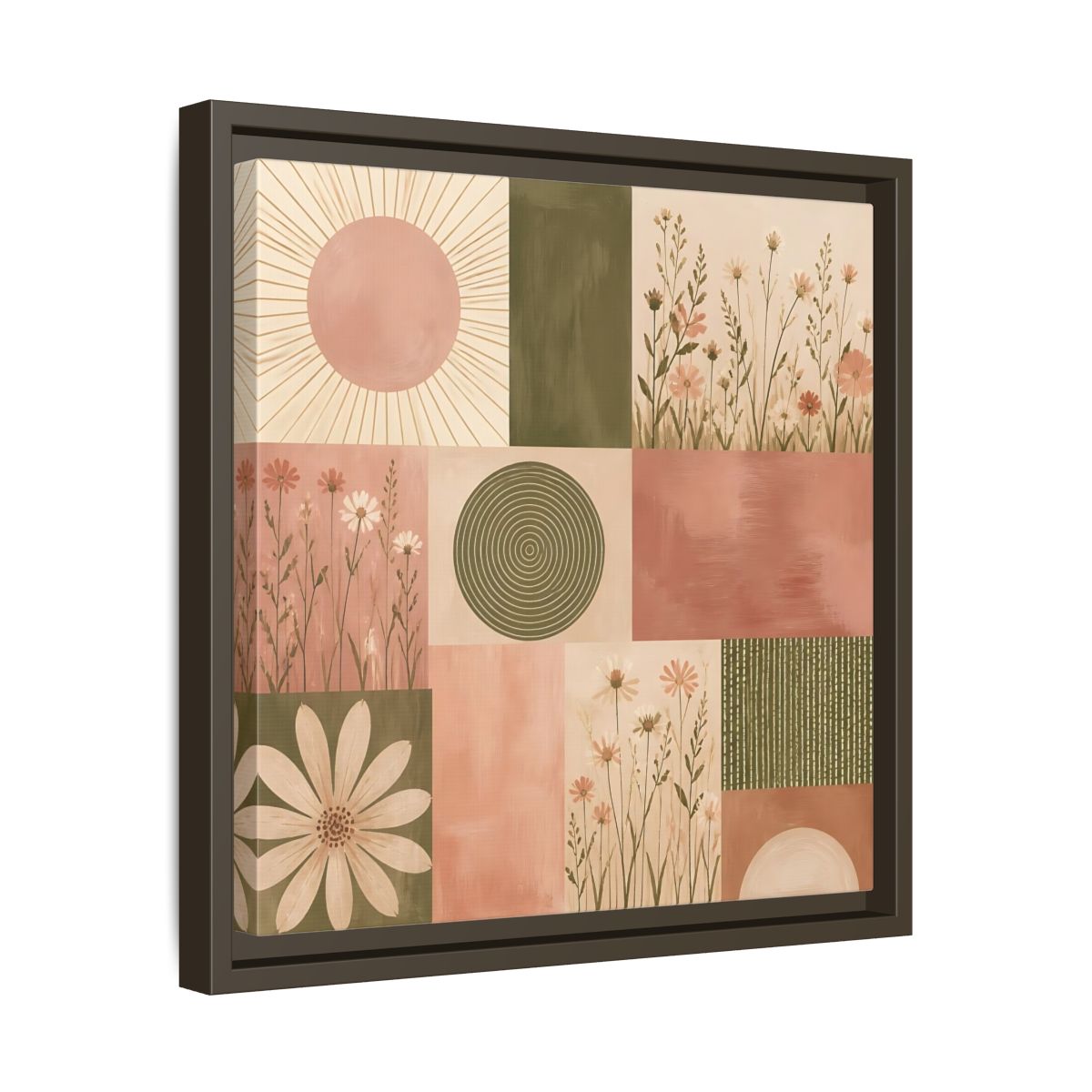 Side Mockup 29. Nature Wildflowers Pink Green Floral shown as stretched canvas wall art