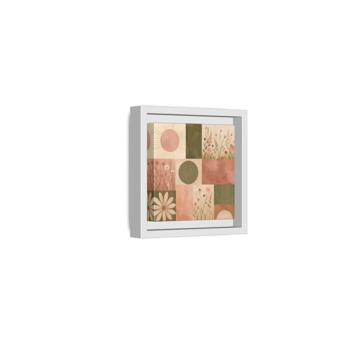 Side Mockup 22. Nature Wildflowers Pink Green Floral shown as stretched canvas wall art
