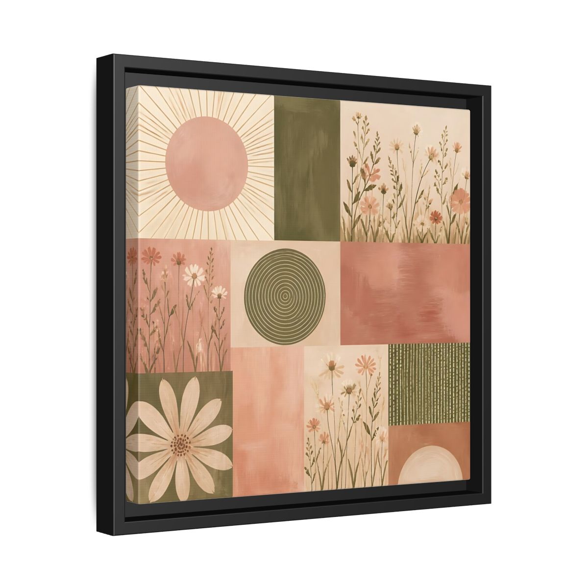 Side Mockup 32. Nature Wildflowers Pink Green Floral shown as stretched canvas wall art