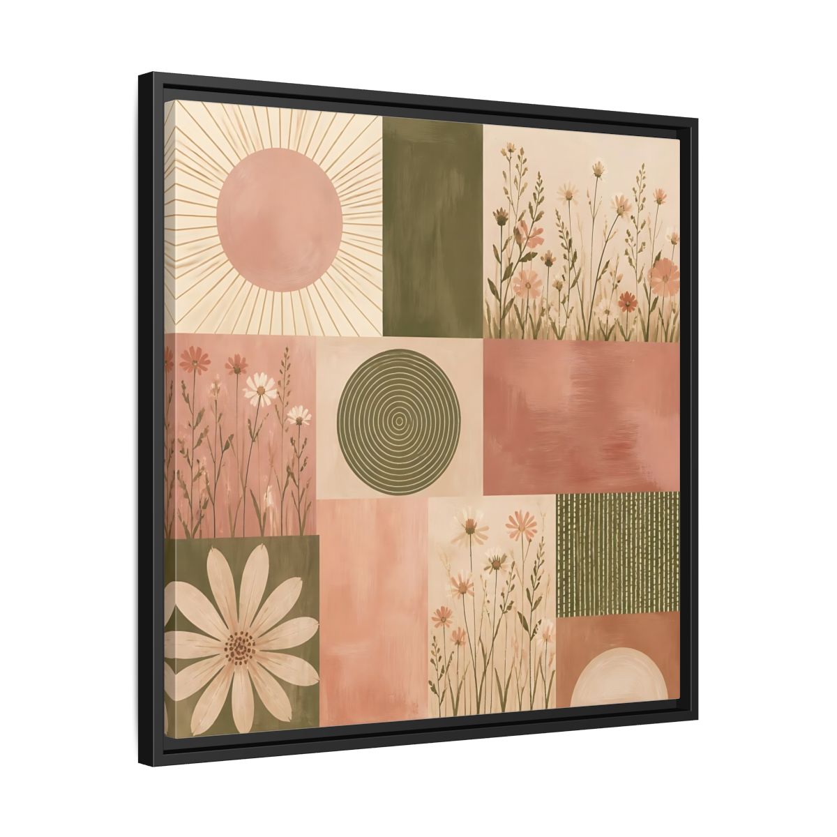 Side Mockup 31. Nature Wildflowers Pink Green Floral shown as stretched canvas wall art