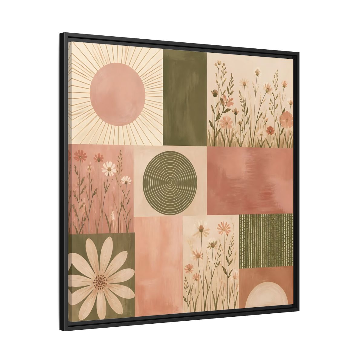 Side Mockup 30. Nature Wildflowers Pink Green Floral shown as stretched canvas wall art