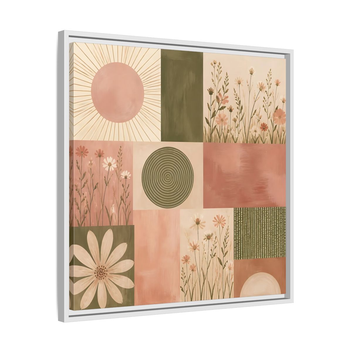 Side Mockup 26. Nature Wildflowers Pink Green Floral shown as stretched canvas wall art