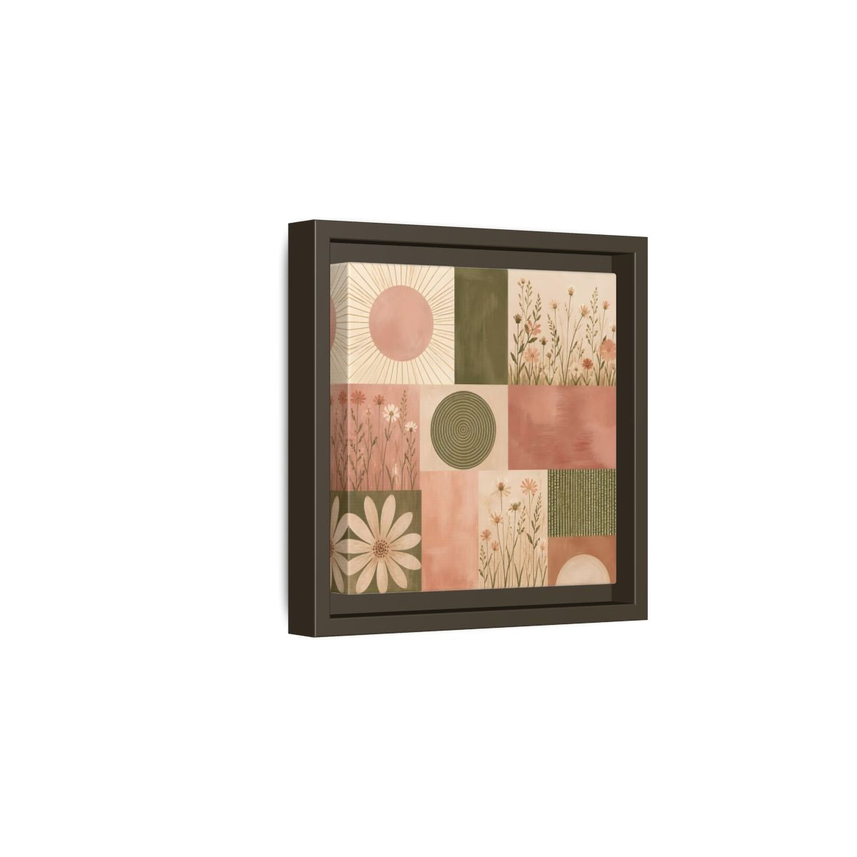 Side Mockup 2. Nature Wildflowers Pink Green Floral shown as stretched canvas wall art