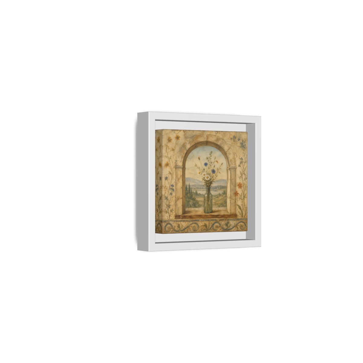 Side Mockup 22. Nature Wildflowers Rustic Floral Archway shown as stretched canvas wall art