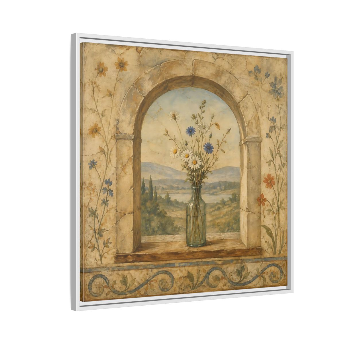 Side Mockup 7. Nature Wildflowers Rustic Floral Archway shown as stretched canvas wall art