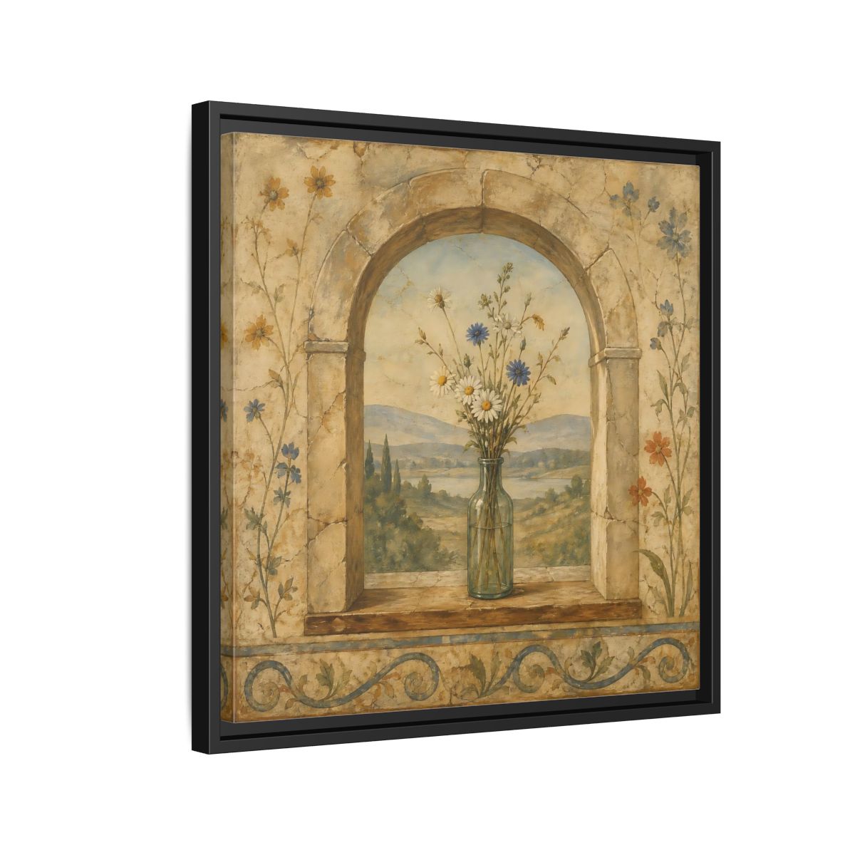Side Mockup 12. Nature Wildflowers Rustic Floral Archway shown as stretched canvas wall art