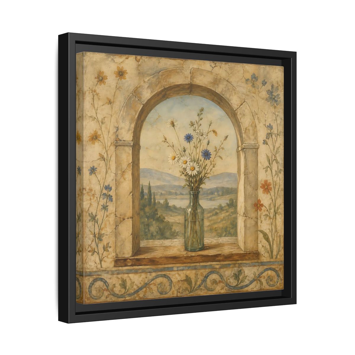 Side Mockup 32. Nature Wildflowers Rustic Floral Archway shown as stretched canvas wall art