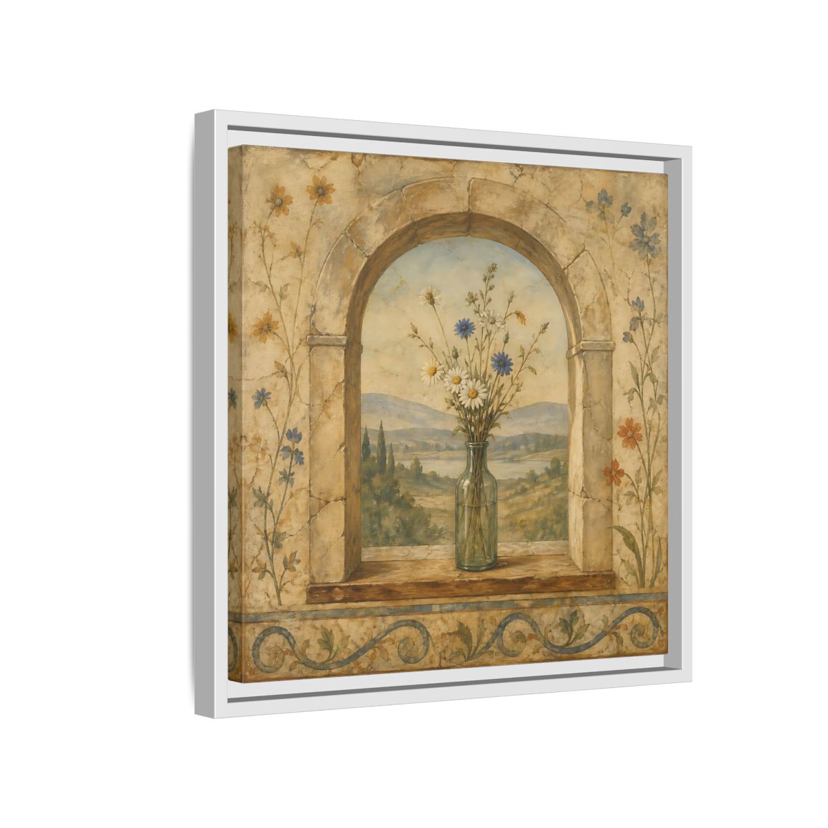 Side Mockup 13. Nature Wildflowers Rustic Floral Archway shown as stretched canvas wall art