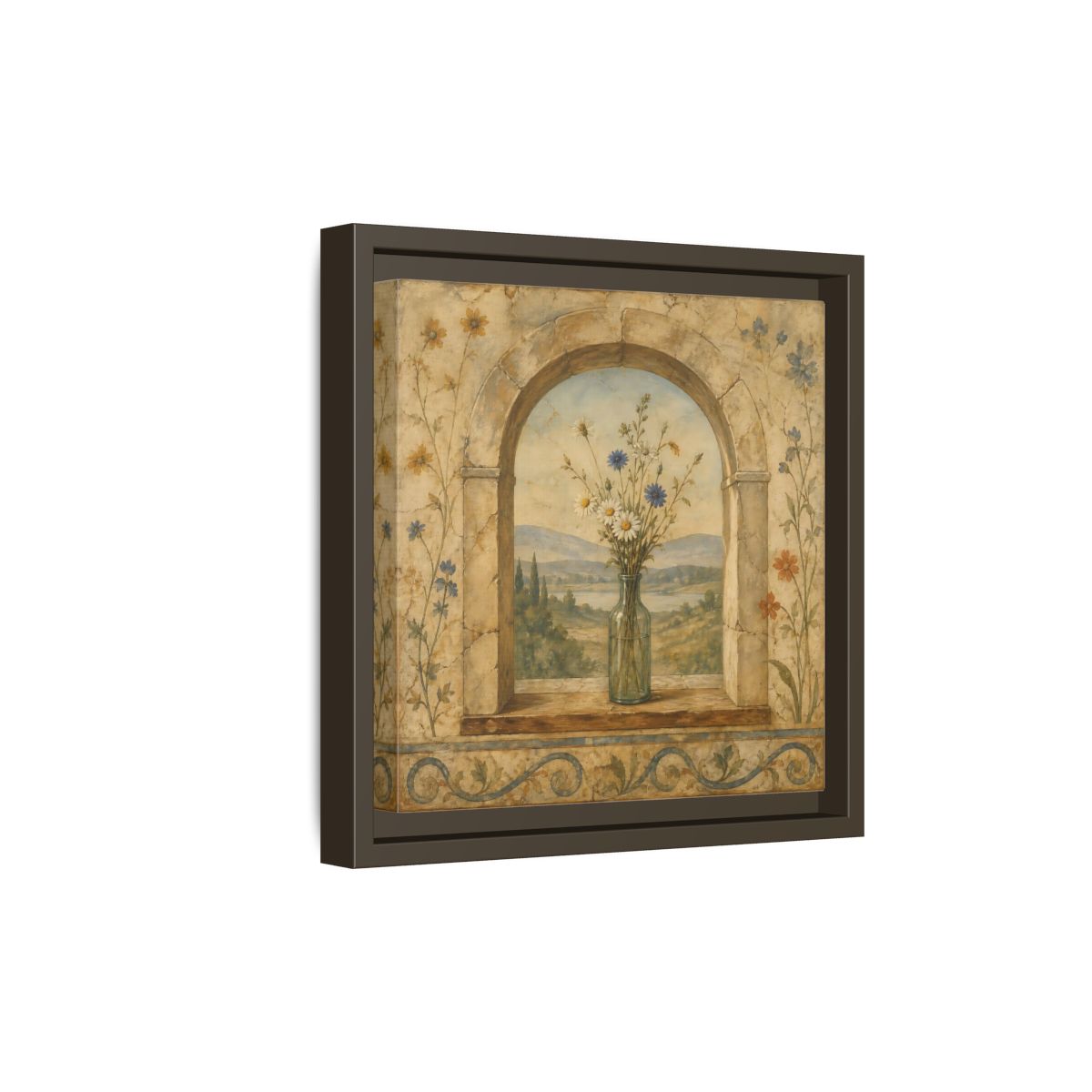 Side Mockup 20. Nature Wildflowers Rustic Floral Archway shown as stretched canvas wall art