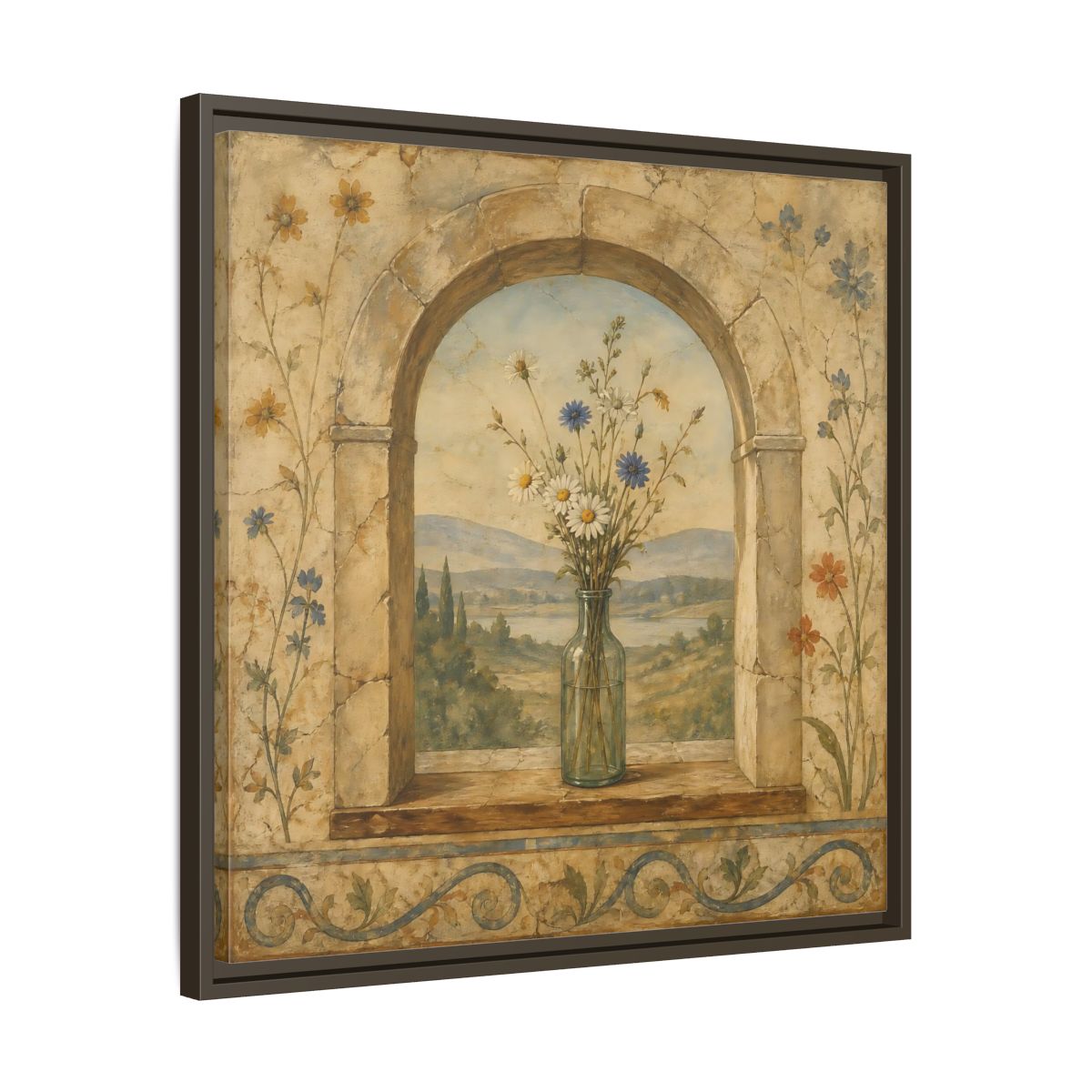 Side Mockup 27. Nature Wildflowers Rustic Floral Archway shown as stretched canvas wall art
