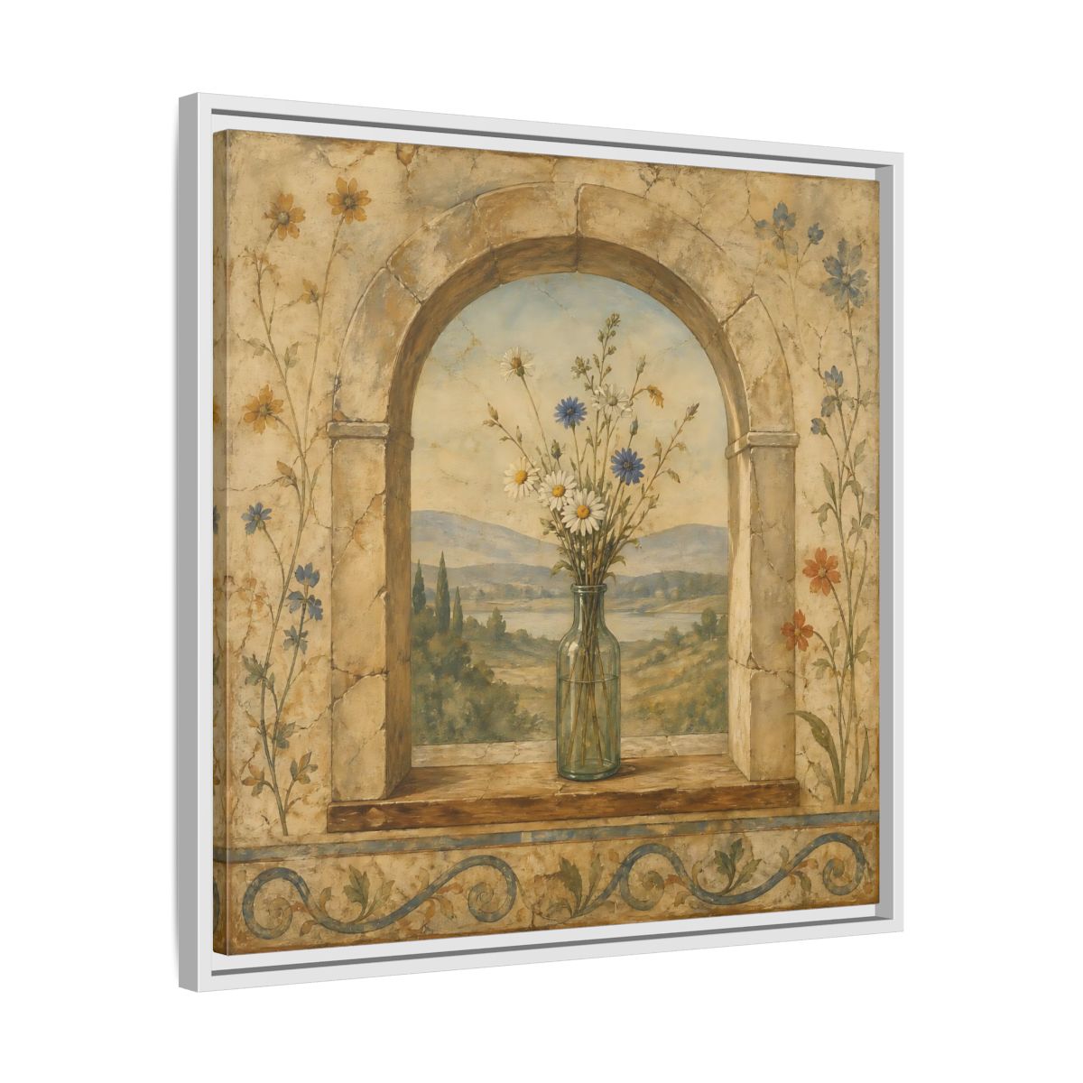 Side Mockup 26. Nature Wildflowers Rustic Floral Archway shown as stretched canvas wall art