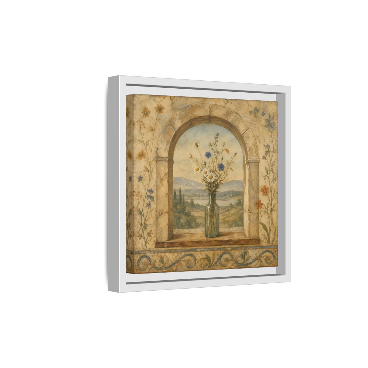 Side Mockup 19. Nature Wildflowers Rustic Floral Archway shown as stretched canvas wall art
