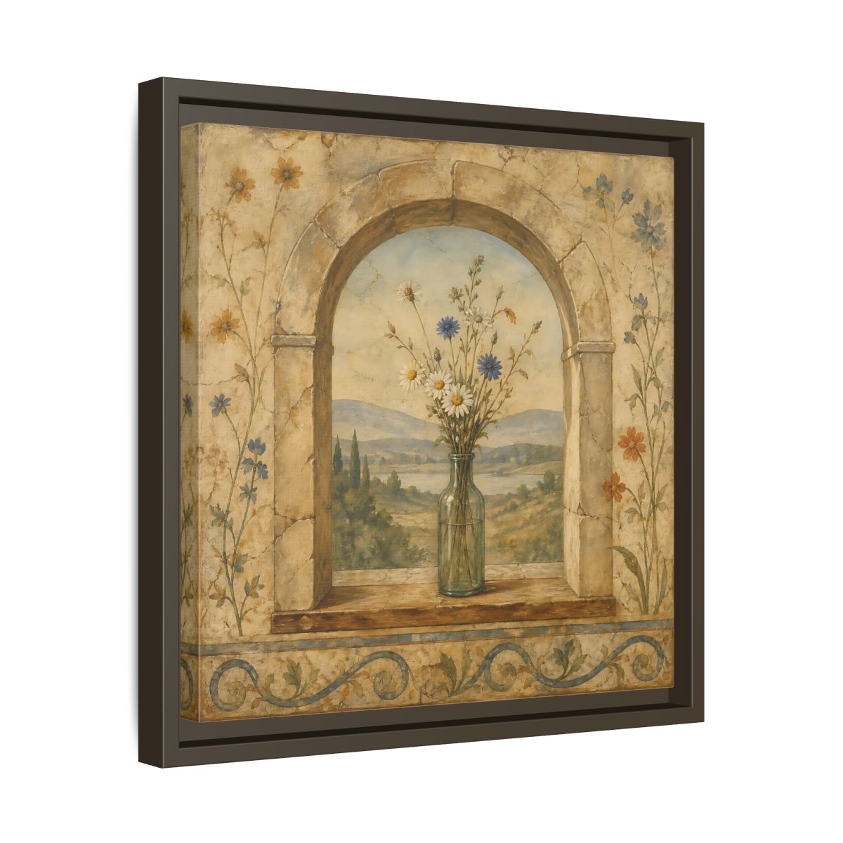 Side Mockup 29. Nature Wildflowers Rustic Floral Archway shown as stretched canvas wall art