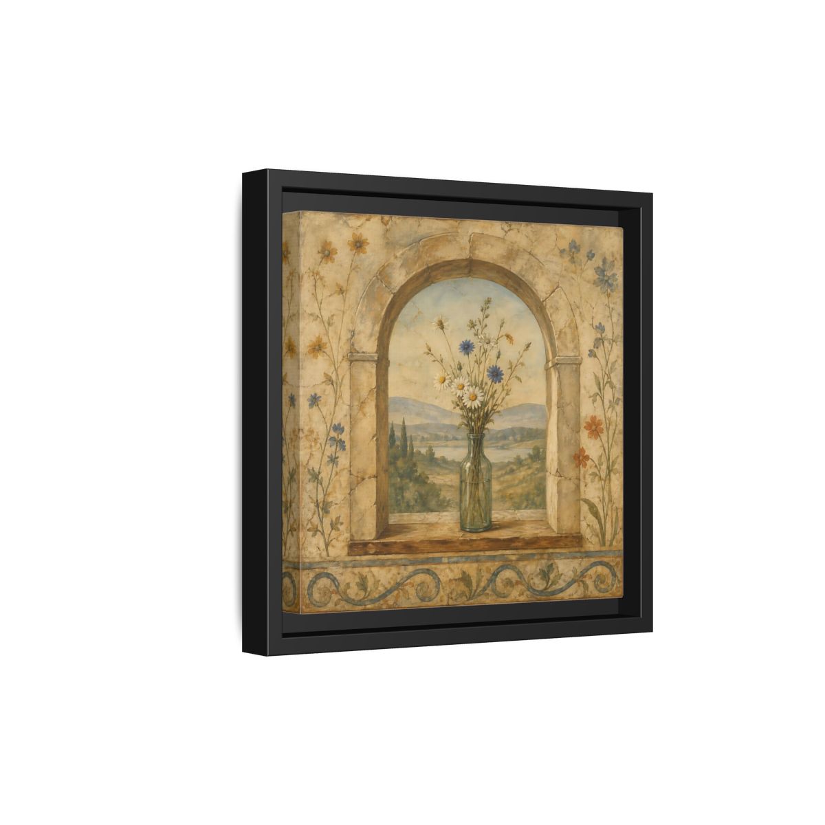 Side Mockup 21. Nature Wildflowers Rustic Floral Archway shown as stretched canvas wall art
