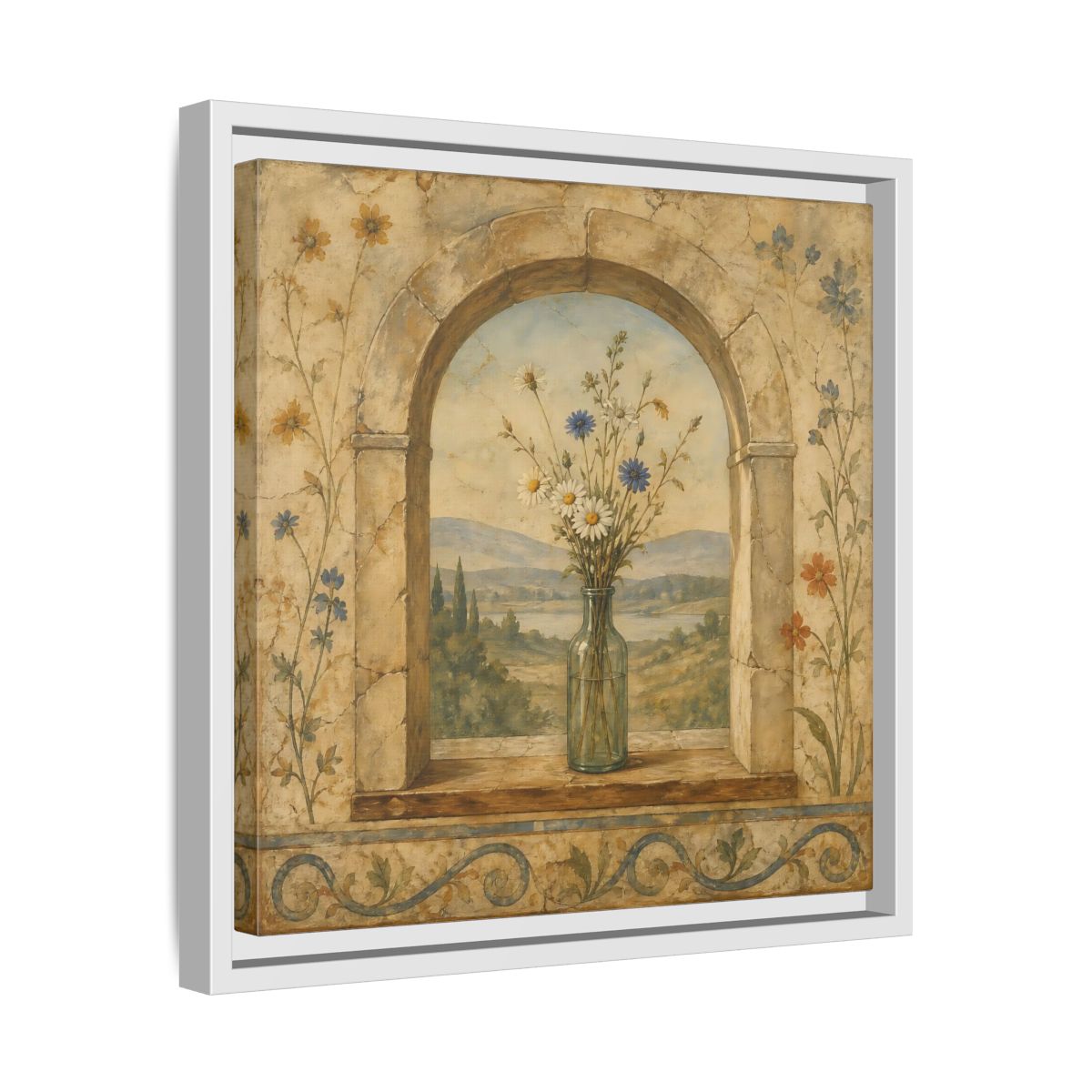 Side Mockup 28. Nature Wildflowers Rustic Floral Archway shown as stretched canvas wall art